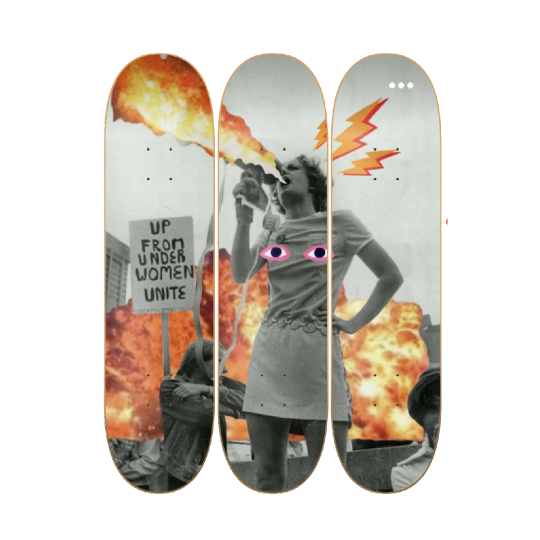 Grl Pwr - skate decorativo ilustrado de pared vista 2